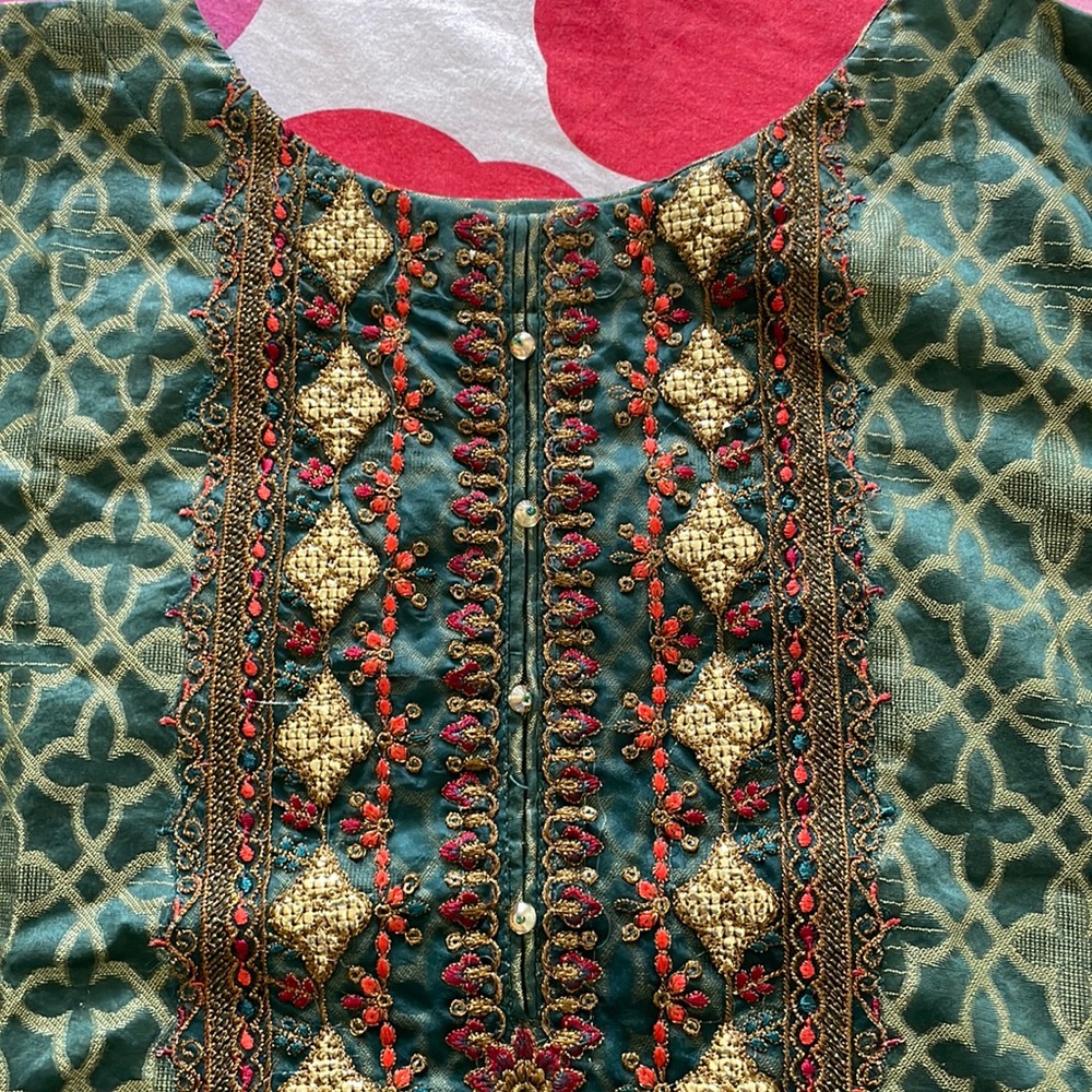 Elegant Green Embroidered Dress